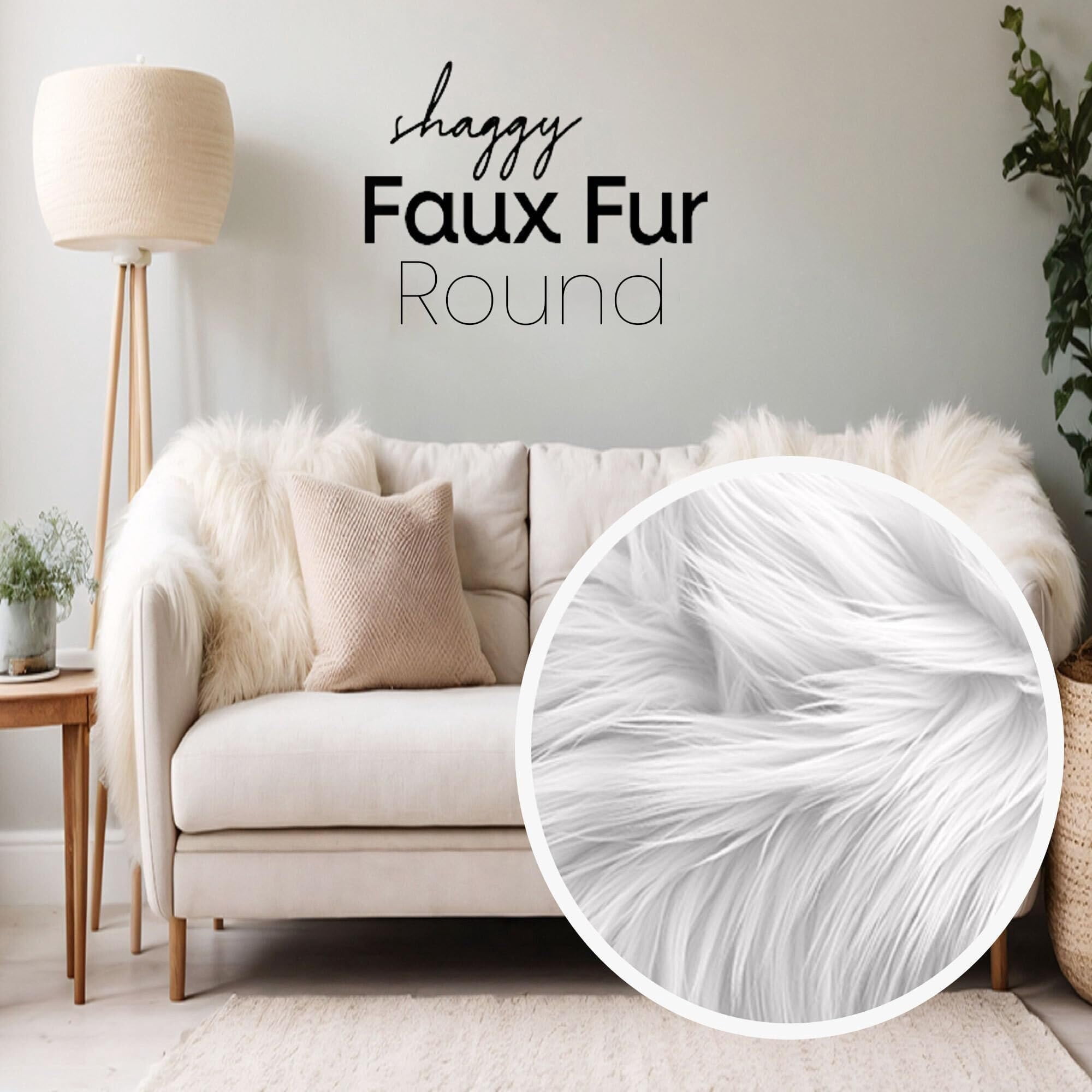 FabricLA Faux Fur Fabric | 60" Round Circular Fluffy Shaggy Faux Fur Fabric | Use Round Faux Fur for Carpet, Kids Play Mats, Bedroom, Christmas Decoration. (Red)