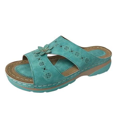 

TOYFUNNY Womens Multicolor Leather Floral Cutout Flat Sandals