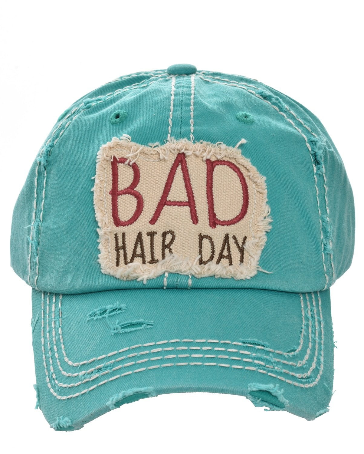 Bad Hair Day Baseball Cap Womens Distressed Hat Turquoise Blue