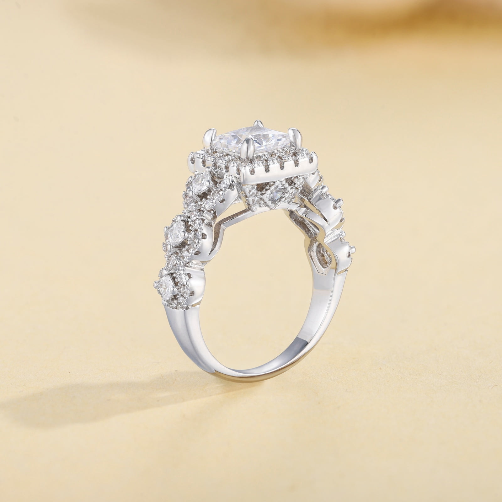 Flydeer Engagement Rings for Woman Princess Cut 5A CZ Wedding Promise Ring Silver 18K Plated Size 10