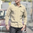 thumbnail image 2 of USNSM Men's Business Work Shirts Casual Solid Color Long Sleeve Lapel Button Down Shacket Jackets with 2 Flap Pocket Yellow M, 2 of 8