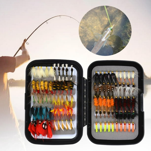 100Pcs Fly Fishing Flies Assortment Handmade with Fly Box, Fly