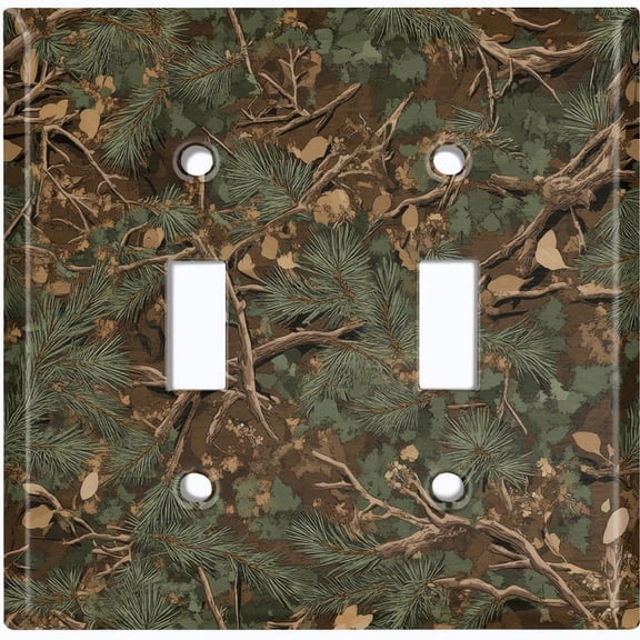 Metal Light Switch Wall Plate Outlet Cover (Printed Image of Hunting Foliage Camo - Double Toggle)