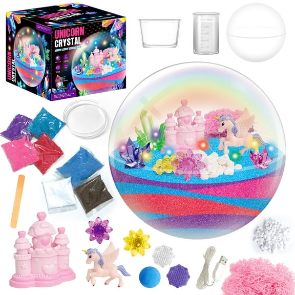 Flooyes Unicorn Gift for Girls 6 7 8 9 10 12 , DIY Unicorn Terrarium Kit for Kids with Growing Crystals, Art& Crafts Kit Night Light,STEM Educational Toy, Birthday Christmas Gift for Kids Ages 6-12