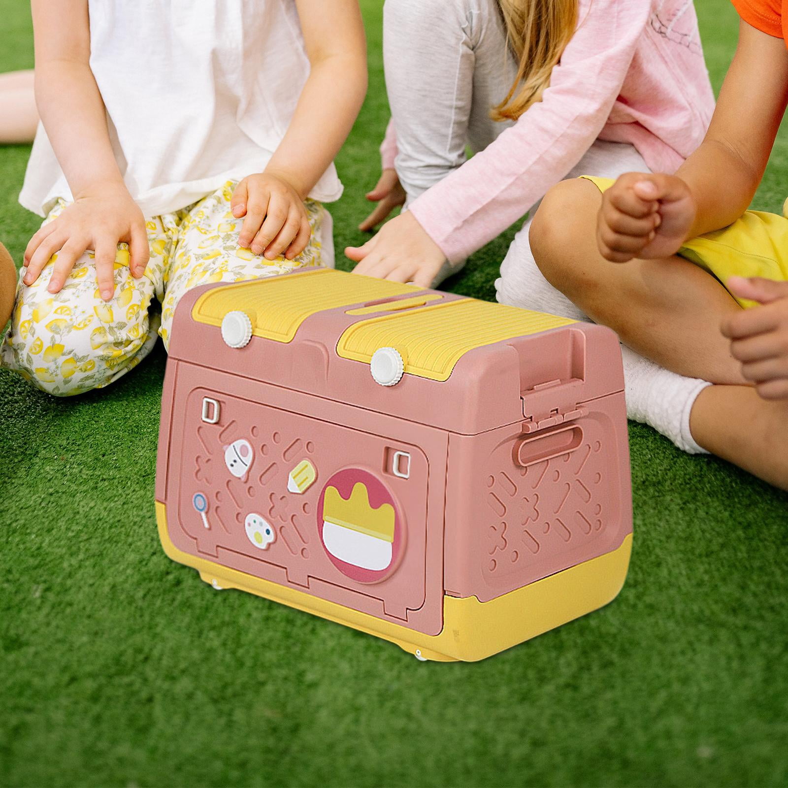 Fiocias Stackable Toy Storage Box with Wheels Organizer Bin Storage Case and Handles for Pink