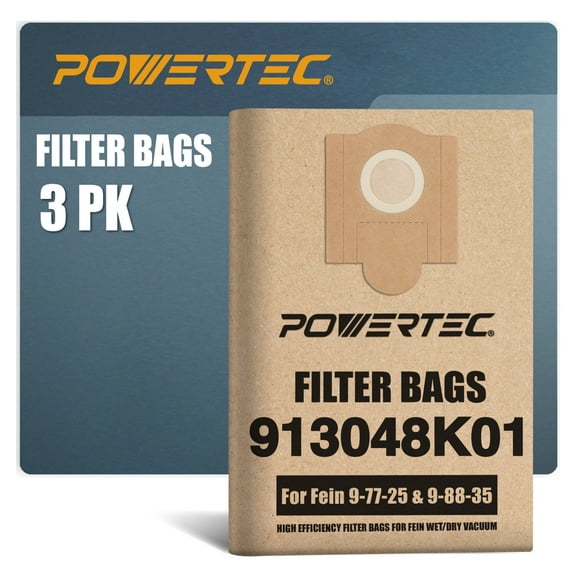 POWERTEC 3PK Shop Vacuum Bags for Fein 913048K01, 69908195016 Vacuum Bag, Replacement Filter Bags for Fein Turbo III 9-77-25, 9-88-35 Wet/Dry Vac Dust Collection Bags, 75031