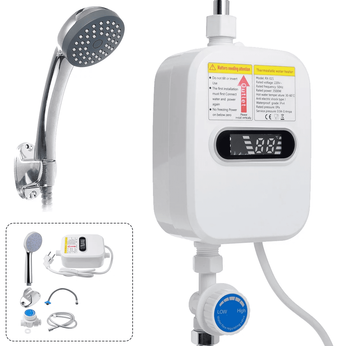 Electric 110 Volts 3500 Watts Instant Tankless Water Heater for Bathroom