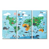 Elephant Stock World Animals Kids' Chart Wall Art - Horizontal Multi Panel Canvas - Kids Room Wall Decor - Map Multi Panel - Blue And Gray Decor - 50" x 32"