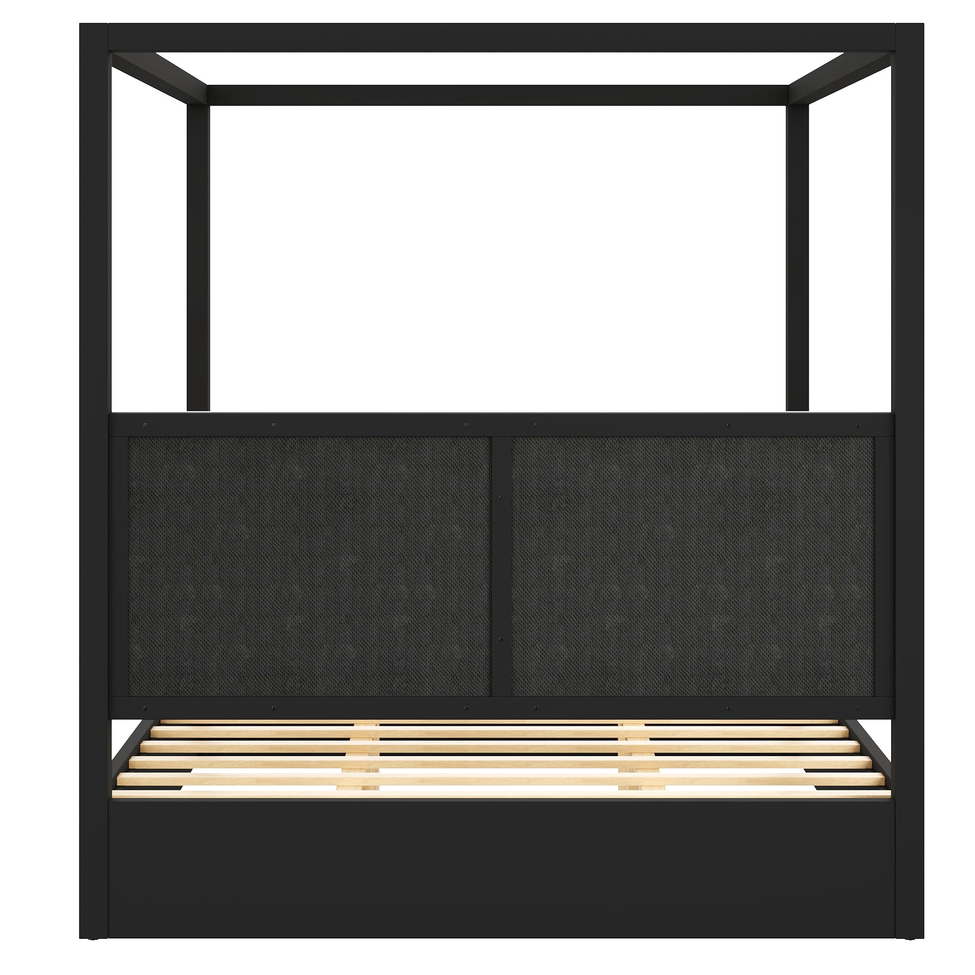 Euroco Wood King Size Canopy Bed with Upholstery Headboard, Espresso