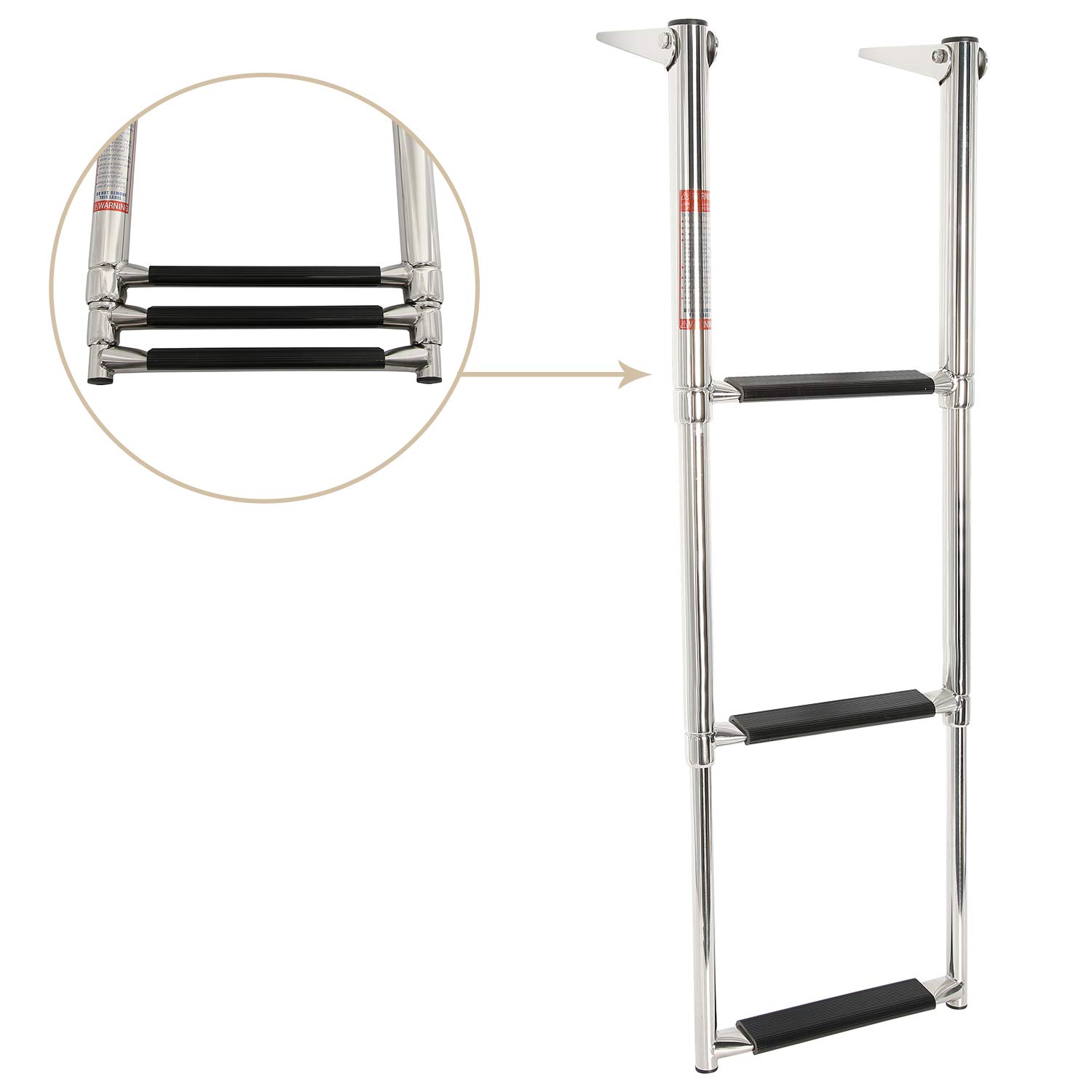 YaeMarine 3 Step Stainless Ladder Telescoping Boat Ladder with NonSlip