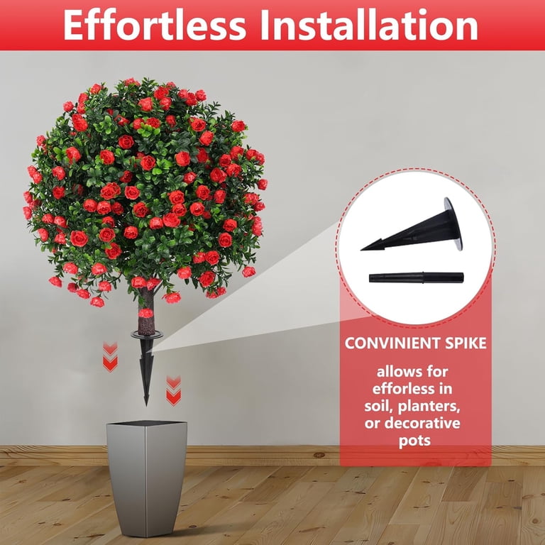 2 Pack Artificial Lavender Topiary Trees - 28" Tall, UV Resistant, With Ground Spikes For Outdoor/Indoor Decor