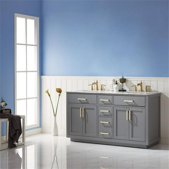 Ivy 60" Marble Countertop Double Vanity w/o Mirror Gray