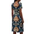 thumbnail image 6 of Minjewel Ladies Floral Casual Fashionable Short Sleeve V-Neck Dress for Spring Summer Women's Daily Casual Wear,Dark Blue,XL, 6 of 6