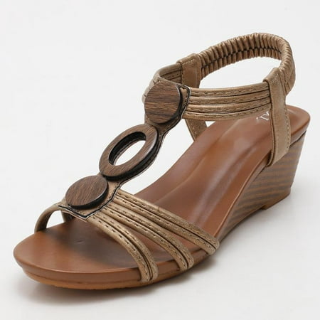 

Wedge Sandals for Women Casual Summer Retro Roman Open Toe Mid Heel Comfy Elastic Platform Sandals Boho Shoes