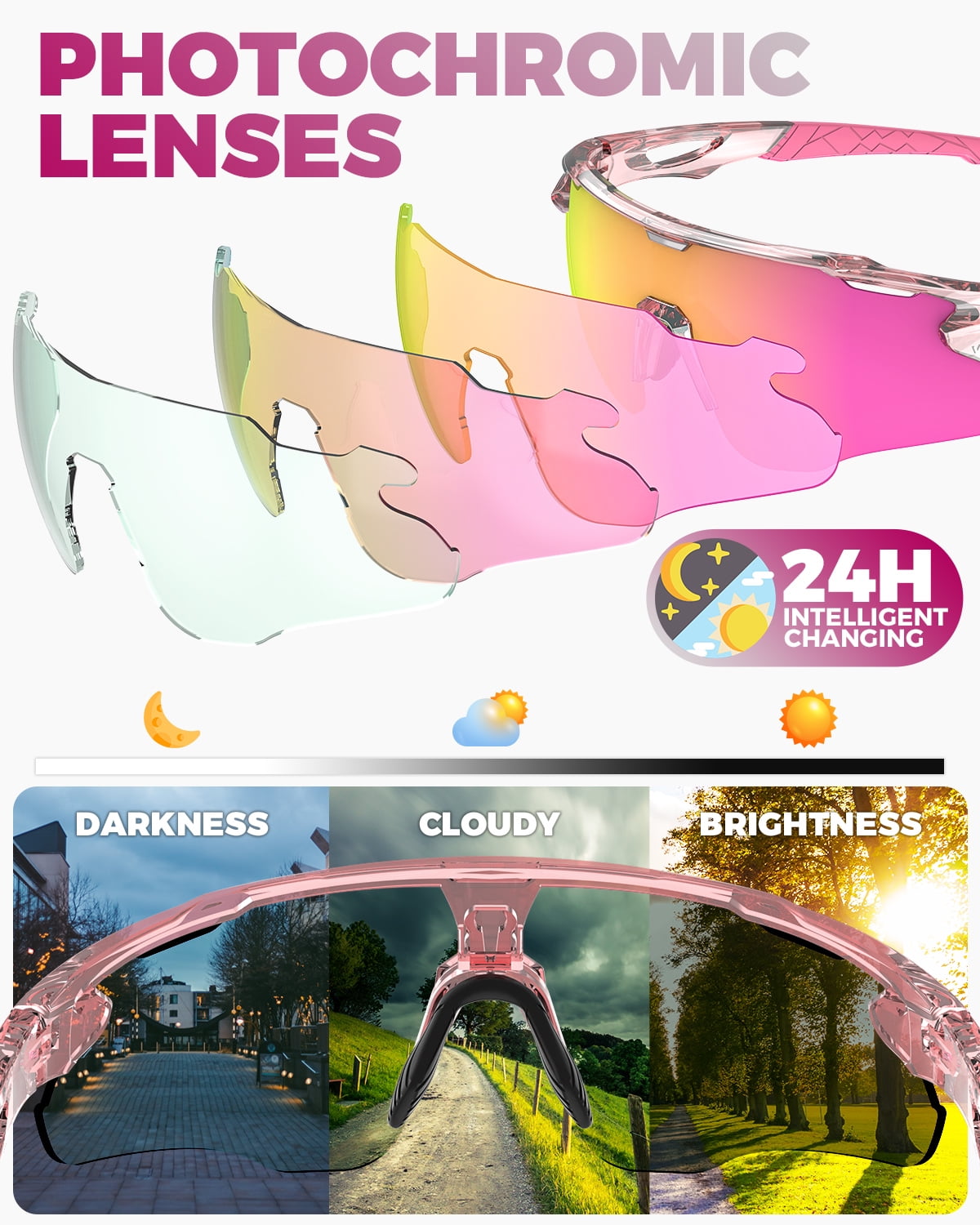 VICTGOAL Photochromic Cycling Glasses for Men Women, Clear Bike Glasses with UV400 Protection, Ourdoor Sports Running Eyewear