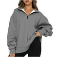 thumbnail image 2 of 1/4 Zip Pullover Womens Spring Solid Color Basic Baggy Half Zip Sweatshirt Long Sleeve Lapel Clothes Oversized Trendy Pullover Shirts Tops, 2 of 7