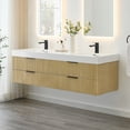 thumbnail image 2 of Livia 72" Wall-mounted Wood Vanity in Nature Brown Artificial Sink no Mirror, 2 of 12