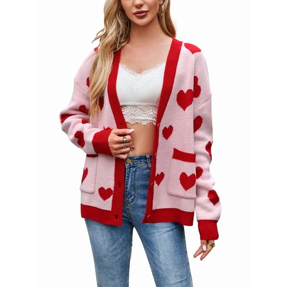 Women'S Cardigan Soft Pocketed Long Sleeves Casual Knitted Open Front Cardigan Sweaters Pink L