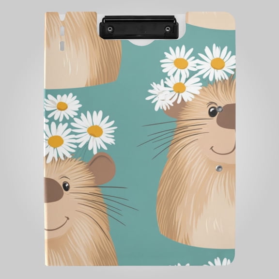Happy Capybaras with Flower Garlands Foldable Binder Folder Clipboard with Pen Slot Double Clips A4 Size File Storage