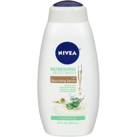 NIVEA Refreshing Fresh Aloe and Lilly Body Wash with Nourishing Serum, 20 fl. oz.