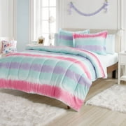 Dream Factory Tie Dye Stripe Twin 5 Piece Comforter Set, Polyester, Microfiber, Pink, Purple, Multi, Child, Unisex