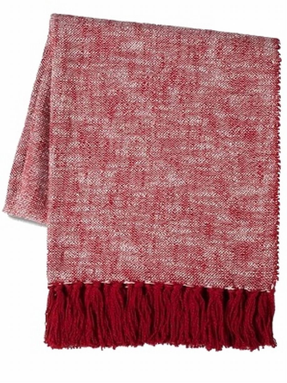 Threshold Red Woven Cotton Throw Blanket With Fringe Soft Cozy & Warm