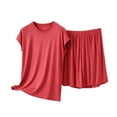 thumbnail image 2 of NominalSnug Womens Plus Size Pajamas Sets Cap Sleeve Sleepwear V Neck Loungewear High Waisted Shorts Cozy Homewear Pjs Set, 2 of 8
