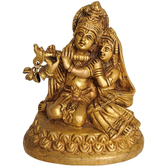 3" Radha Krishna Small Brass Statue - Divine Love Couple