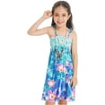 thumbnail image 4 of YEAHDOR Kids Girls Summer Bohemian Vacation Beach Dress Flower Sundress with Necklace Blue 130, 4 of 7