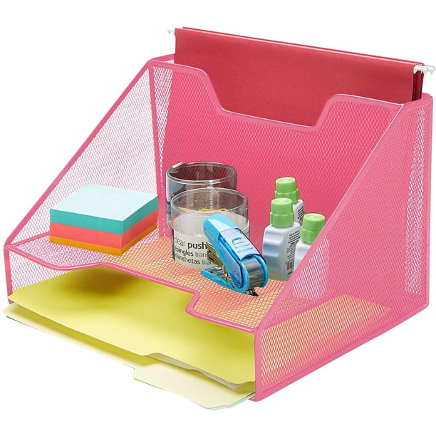Mind Folder Mind Reader MESHBOX3-PNK 3 Section Mesh File Organizer, Document Letter ...