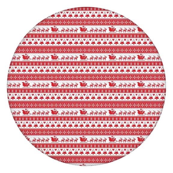 Red Christmas Pattern Round Fitted Tablecloth with Elastic Edge,Dining Table Cover Waterproof,Outdoor Round Tablecloth for Camping,Dining,Indoor and Outdoor