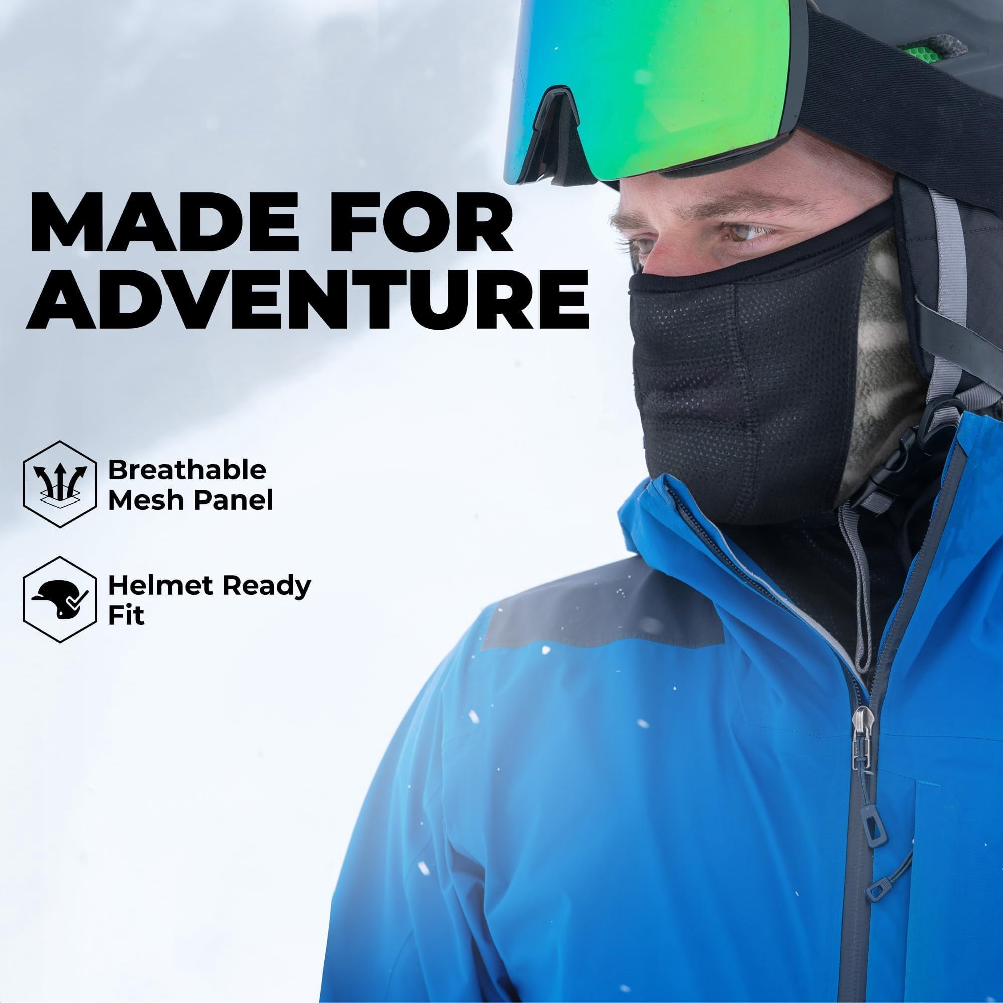 Half Ski Mask - Fleece Lined Winter Face Stretch Neck Gaiter For Cold Weather Gear Skiing Accessories