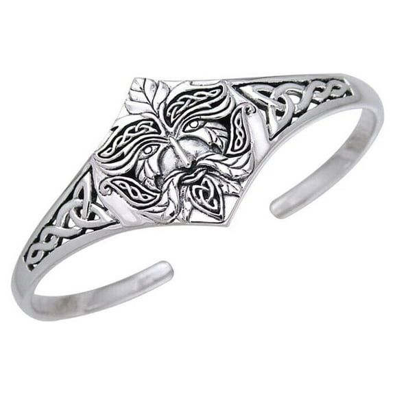 Green Man Bangle Cuff Bracelet 925 Sterling Silver Spring Renewal Symbol Jewelry