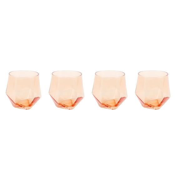 Just Feed Me by Jessie James Decker 4-Piece 15-Ounce Stemless Wine Glass Set, Peach Amber