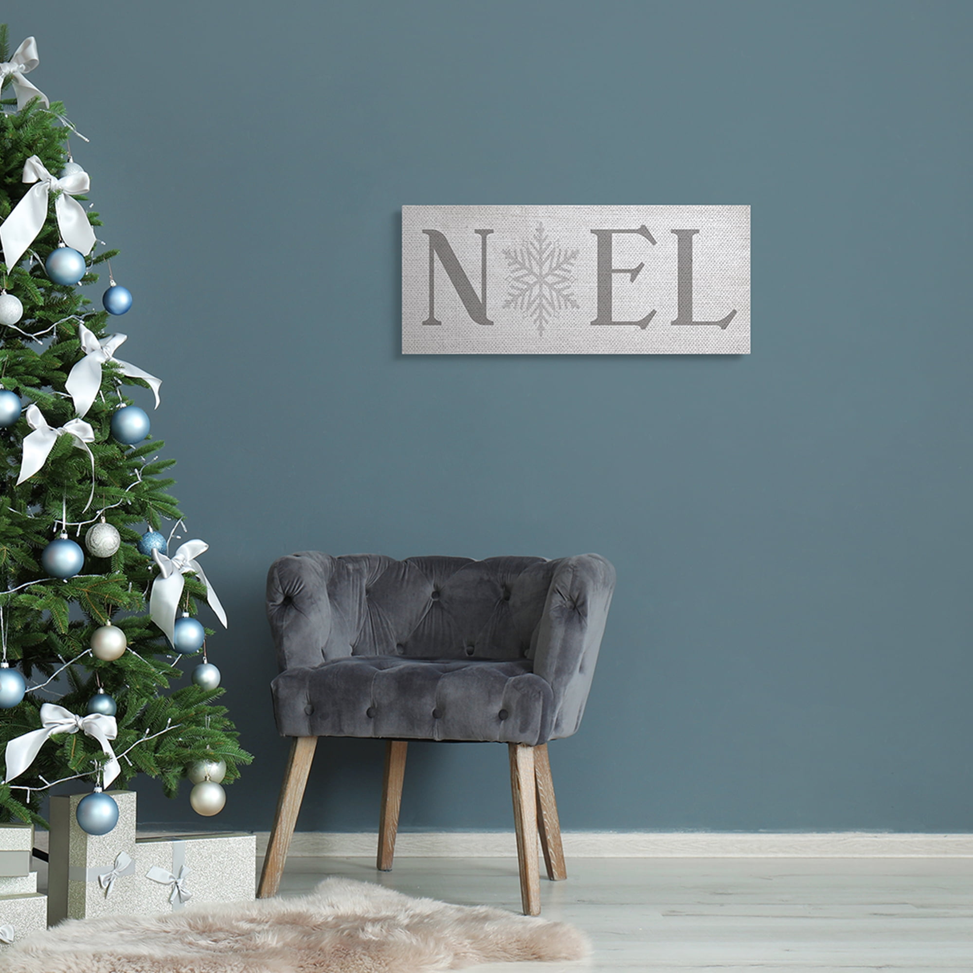 Stupell Industries Noel Christmas Phrase Winter Snowflake Typography Typography Painting Gallery Wrapped Canvas Art Print Wall Art, 10 x 24