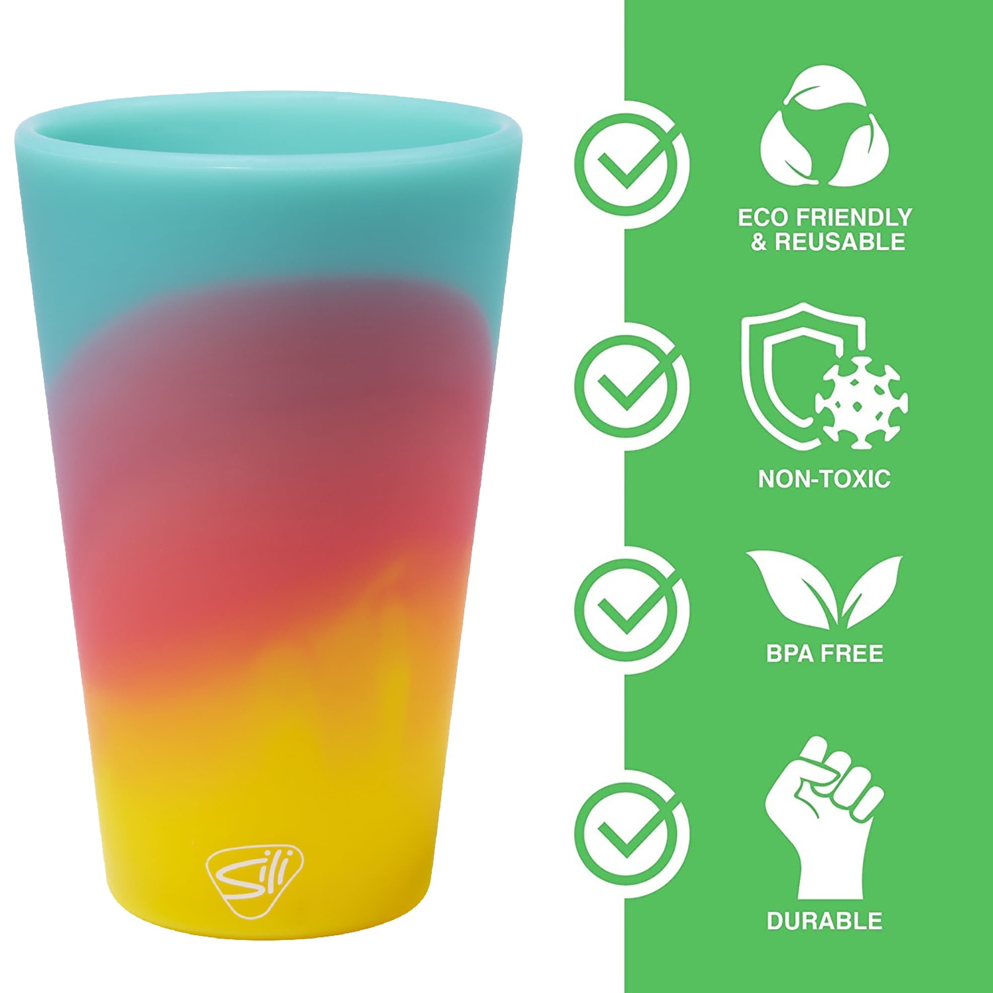 Silipint: Silicone Pint Glasses: 2 Pack - Aurora & Aqua - 16oz Unbreakable Cups, Flexible, Hot/Cold, Non-Slip Easy Grip