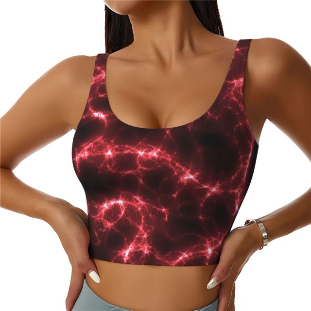 Fotbe Red Line Pattern Womens' Sports Bra Longline Wirefree Padded with Medium Support Sports Moisture-Wicking Workou Vest,Tank Top-Small