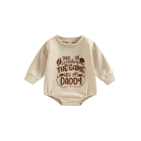 

Cenuakty Infant Baby Spring Romper Letter and Rugby Print Long Sleeve Round Neck Snap Closure Jumpsuit