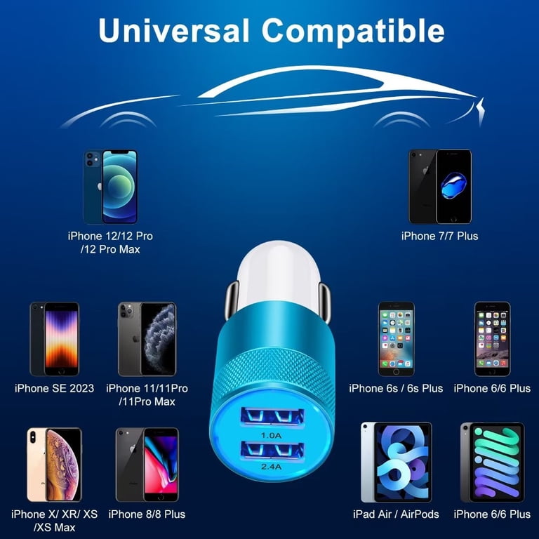 Car Charger,iPhone Car Charger Adapter with Lightning Cable 10ft Haoano 3.4a Dual Port USB Car Charger for iPhone Lightning Fast Charging Cable
