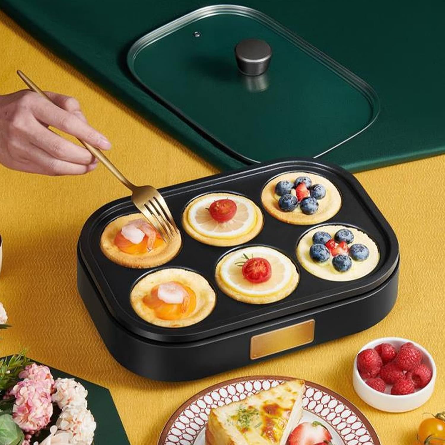WJSP Electric Egg Cooker 6 cup Black Non Stick Frying Pan for Breakfast Lunch Dinner