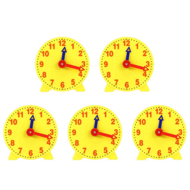 5 piezas de reloj de aprendizaje para estudiantes de 4 pulgadas, modelo de tiempo, reloj de engranajes para maestros, herramientas de aprendizaje escolar de 12/24 horas
