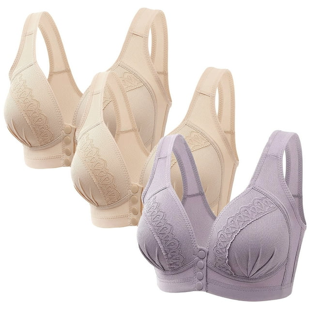 Cotton Wireless Bra on Clearance 3pc Ladies Comfortable Convenient Front Button Bra Breathable Easy Close Everyday Bra Plus Size Seamless Bralettes Workout Bras for Women New Purple XXL