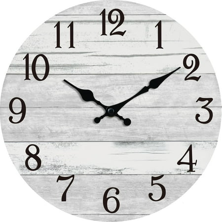 Vintage Country Rustic White Farmhouse Wall Clock 10 Inch Silent Non Ticking Battery Operated Home Decor Wall Clocks for Living Room, Bedroom, Kitchen