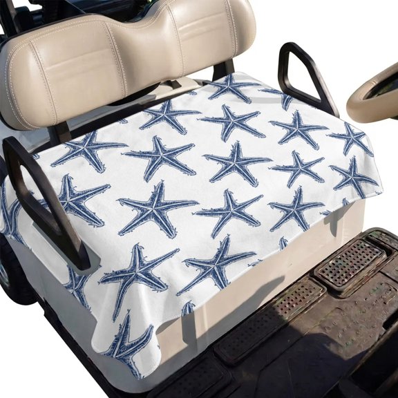 Golf Cart Seat Cover Summer Starfish Club Car Golf Cart Seat Covers Soft Absorbent Golfcart Towel Blanket Beach Navy Blue Golf Seat Covers for Cart Decor Fits 2 & 4 Passenger 51"x31"
