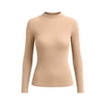 thumbnail image 5 of Oksale Stretchy Cotton Long Sleeve Tops for Women Slim Fit Comfortable Ribbed Tshirts Trendy Mock Neck 2026 Basic Tees Fall Clothes Khaki Free Size, 5 of 6