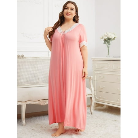 

Coral Pink Royal Women s Plus Lace Trim Bow Front Sleepdress 4XL(20) Y22001D
