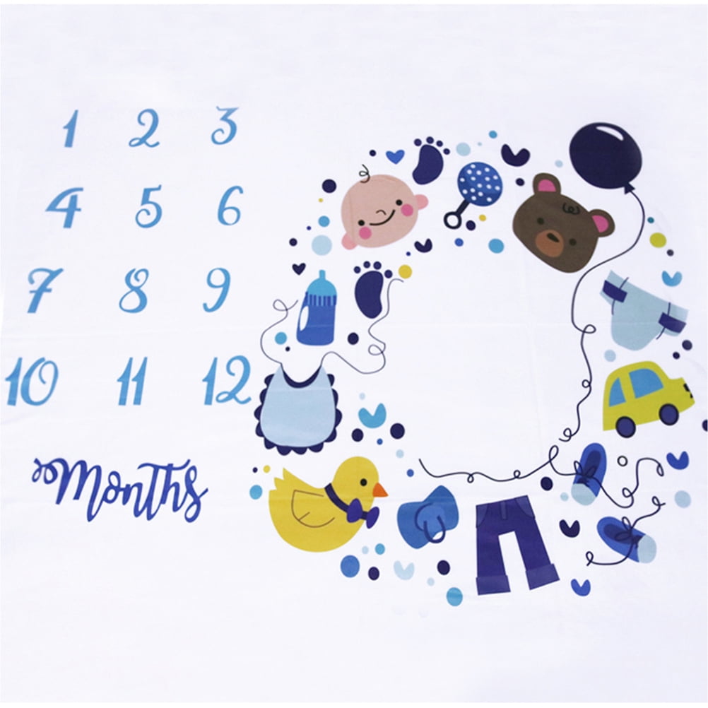 FEYG Baby Monthly Milestone Blanket Boy Or Girl, Hello For Shower, Newborn Month Neutral With Growth Chart Nursery Decoration, 32''x48'', Black White