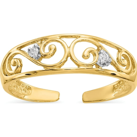 10K Yellow Gold .02Ct Diamond Scroll Toe Ring (Width 1) - Jbsp