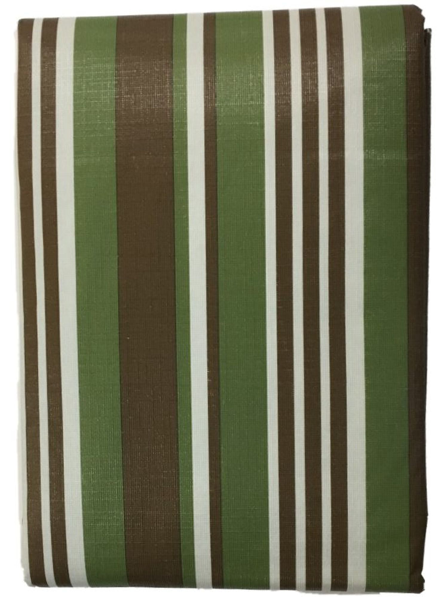NorthCrest Green & Brown Stripe Tablecloth, Vinyl