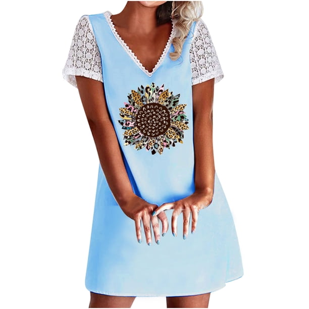 Vestido casual sexy de verano para mujer Vestido de manga corta con estampado floral y cuello en V Pompotops ghjkhdj16536